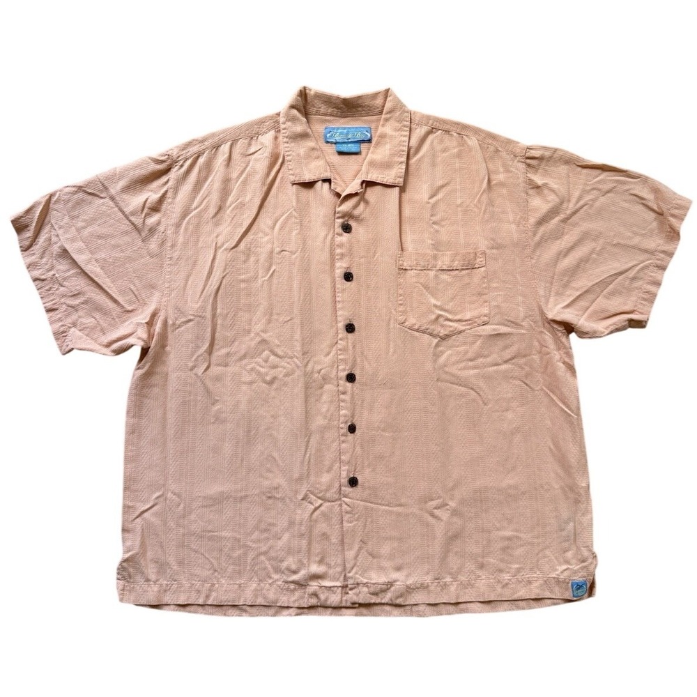 Bermuda Bay Shirt Men 2XL Peach 100%‎ Silk Hawaiian Button up Short Sleeve
